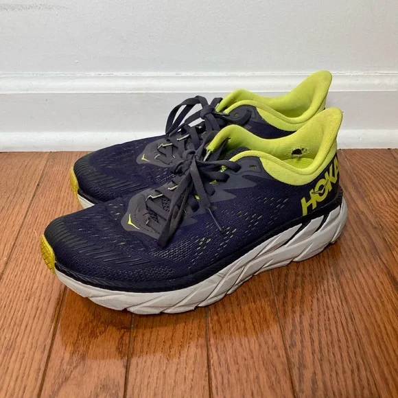 Hoka One One Clifton 7 Men’s Blue Lime Athletic Running Sneakers SIZE 9 NEW! wide! Hoka One One Men main image 2